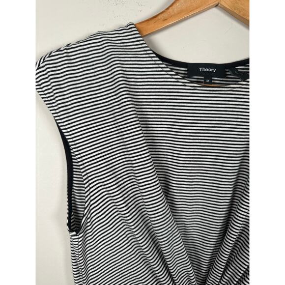 Theory Dress Front Knot Twist Striped Black White Size M Maxi Sleeveless Stretch - Picture 4 of 8